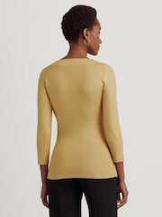 Lauren Ralph Lauren Yellow Metallic Jersey Surplice Top - Image 3 of 9