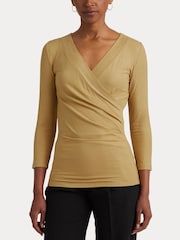 Lauren Ralph Lauren Yellow Metallic Jersey Surplice Top - Image 4 of 9