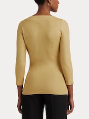 Lauren Ralph Lauren Yellow Metallic Jersey Surplice Top - Image 5 of 9