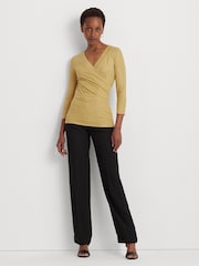 Lauren Ralph Lauren Yellow Metallic Jersey Surplice Top - Image 7 of 9
