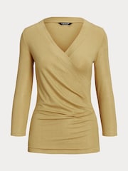 Lauren Ralph Lauren Yellow Metallic Jersey Surplice Top - Image 9 of 9