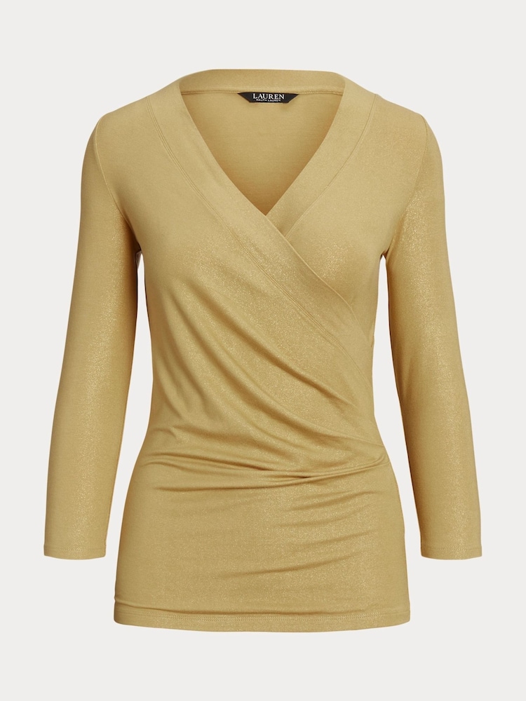 Lauren Ralph Lauren Yellow Metallic Jersey Surplice Top - Image 9 of 9