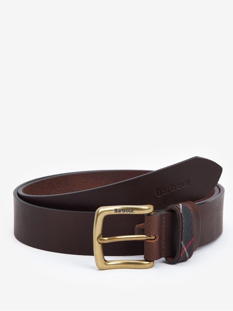 Barbour® Brown Esk Leather Tartan Loop Belt - Image 1 of 6