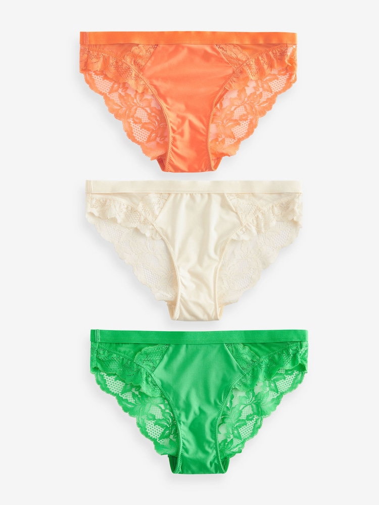 Green/Orange/Cream High Leg Lace Knickers 3 Pack - Image 9 of 9 Green/Orange/Cream High Leg Lace Knickers 3 Pack - Image 9 of 9