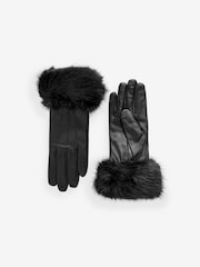 Barbour® Black Trimmed Leather Gloves - Image 1 of 3