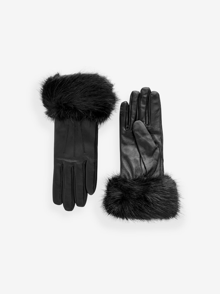 Barbour® Black Trimmed Leather Gloves - Image 1 of 3