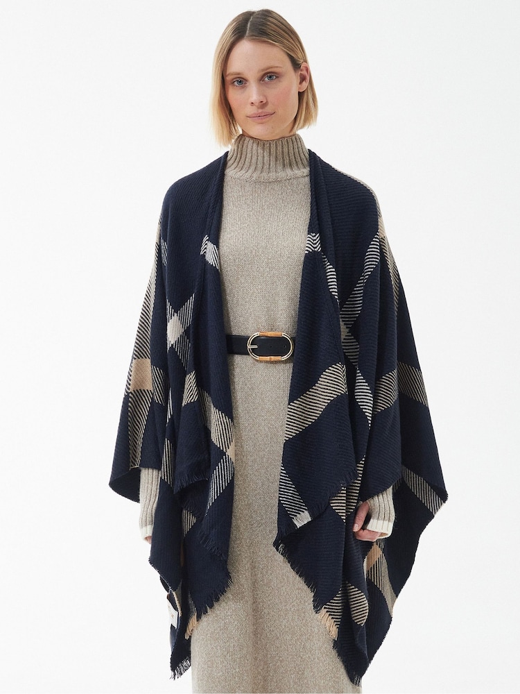 Barbour® Navy Blair Windowpane Cape Serape Scarf - Image 1 of 4
