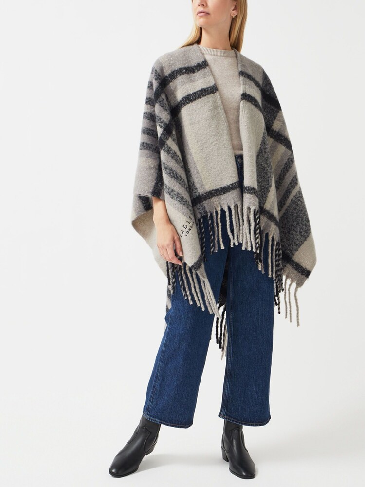 Radley Fluffy Check Black Poncho - Image 2 of 4
