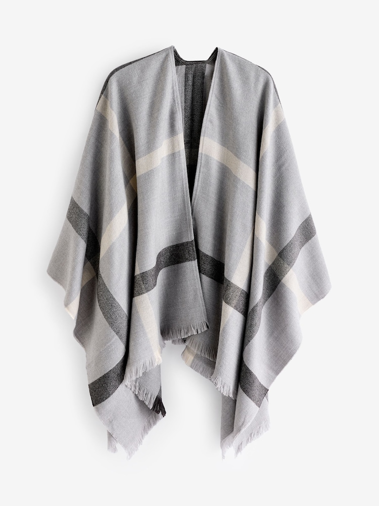 Barbour® Grey Blair Windowpane Cape Serape Scarf - Image 2 of 5