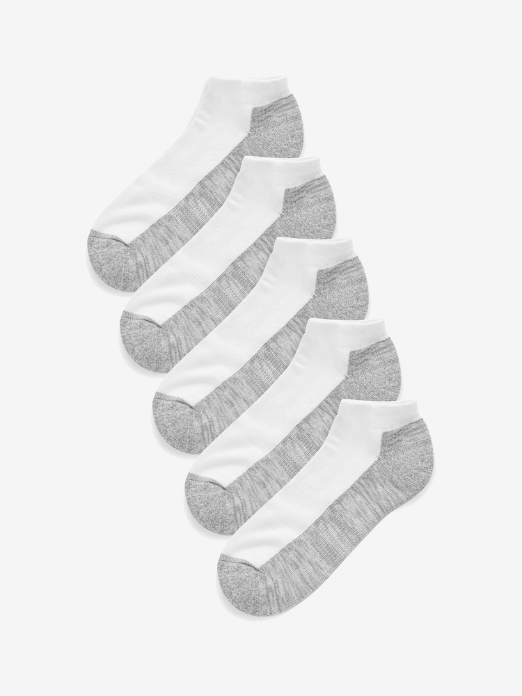 White/Grey 5 Pack Cushioned Trainers Socks - Image 1 of 2