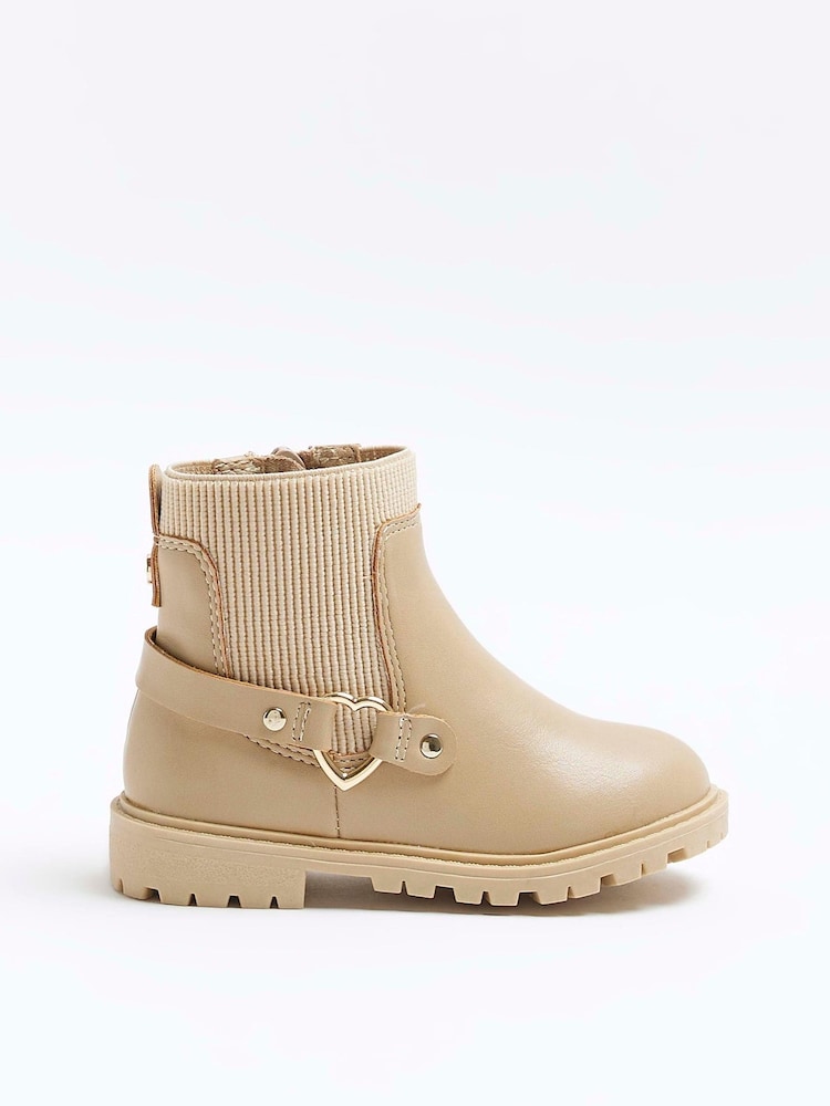 River Island Brown Girls Heart Strap Chelsea Boots - Image 1 of 4