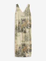 Brown Scenic Print Linen Blend V-Neck Midi Dress - Image 6 of 7