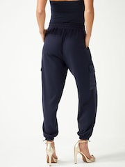 Navy Blue Satin Mix Jersey Parachute Cargo Trousers - Image 3 of 6