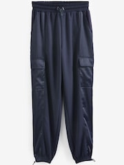 Navy Blue Satin Mix Jersey Parachute Cargo Trousers - Image 6 of 6