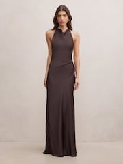 Forever New Brown Drew Halter Neck Back Tie Maxi Dress - Image 1 of 4
