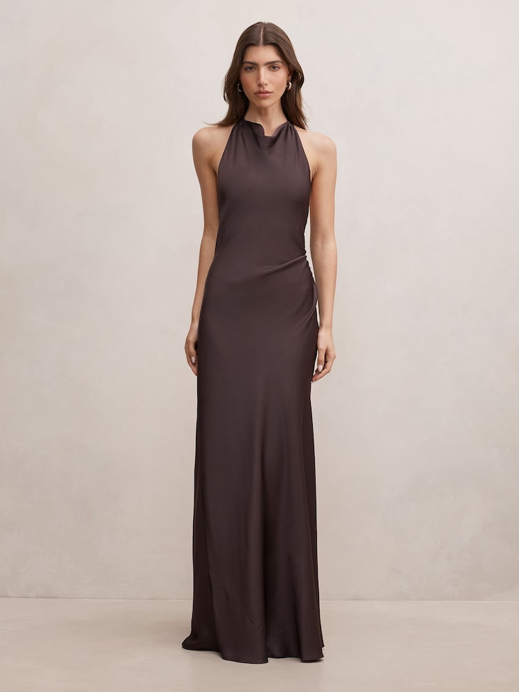 Forever New Brown Drew Halter Neck Back Tie Maxi Dress - Image 1 of 4 Forever New Brown Drew Halter Neck Back Tie Maxi Dress - Image 1 of 4
