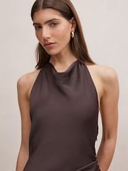 Forever New Brown Drew Halter Neck Back Tie Maxi Dress - Image 3 of 4