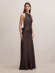 Forever New Brown Drew Halter Neck Back Tie Maxi Dress - Image 4 of 4