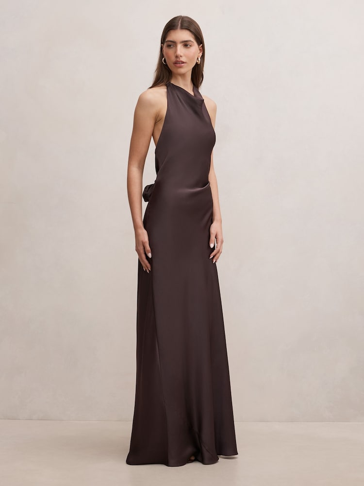 Forever New Brown Drew Halter Neck Back Tie Maxi Dress - Image 4 of 4 Forever New Brown Drew Halter Neck Back Tie Maxi Dress - Image 4 of 4