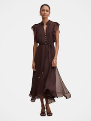 Forever New Brown Maxwell Petite Flutter Sleeves Midi Dress - Image 1 of 4