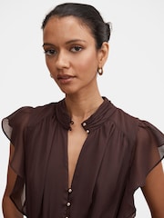 Forever New Brown Maxwell Petite Flutter Sleeves Midi Dress - Image 3 of 4