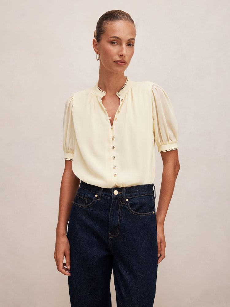 Forever New Yellow Leighton Short Sleeves Blouse - Image 1 of 5
