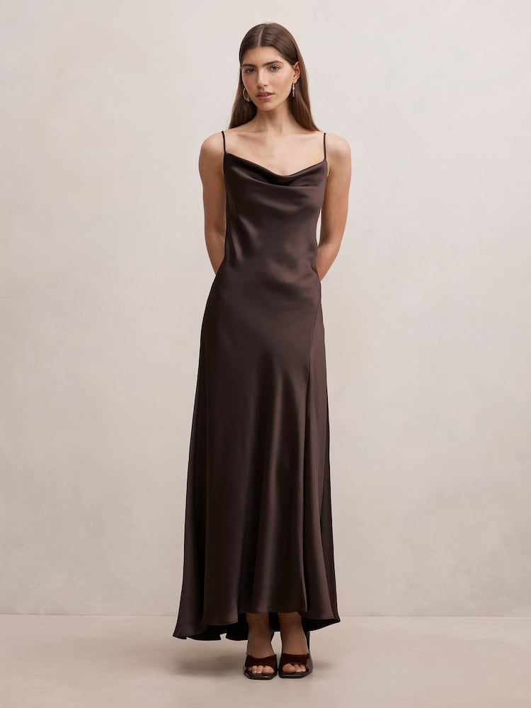 Forever New Brown Tilesha Satin Cowl Neck Slip Maxi Dress - Image 1 of 4 Forever New Brown Tilesha Satin Cowl Neck Slip Maxi Dress - Image 1 of 4
