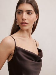 Forever New Brown Tilesha Satin Cowl Neck Slip Maxi Dress - Image 3 of 4