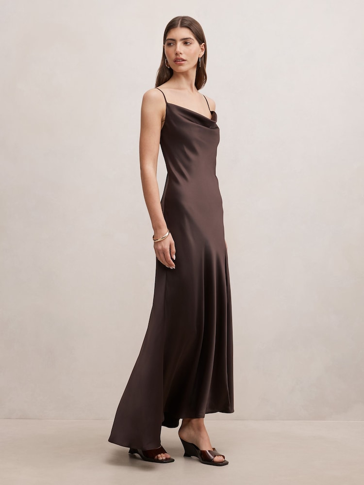 Forever New Brown Tilesha Satin Cowl Neck Slip Maxi Dress - Image 4 of 4 Forever New Brown Tilesha Satin Cowl Neck Slip Maxi Dress - Image 4 of 4