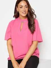 M&Co Pink Embellished Neck Keyhole Blouse - Image 1 of 4