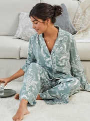 Laura Ashley Green Josette Button Through Pyjamas Set - Image 1 of 9