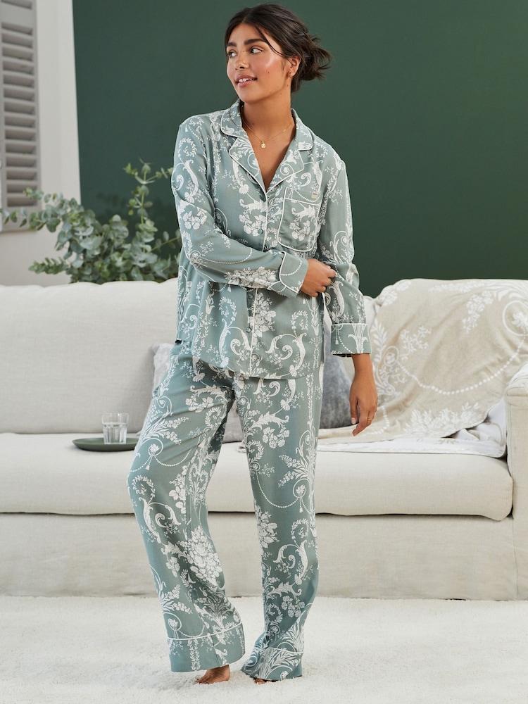 Laura Ashley Green Josette Button Through Pyjamas Set - Image 2 of 9