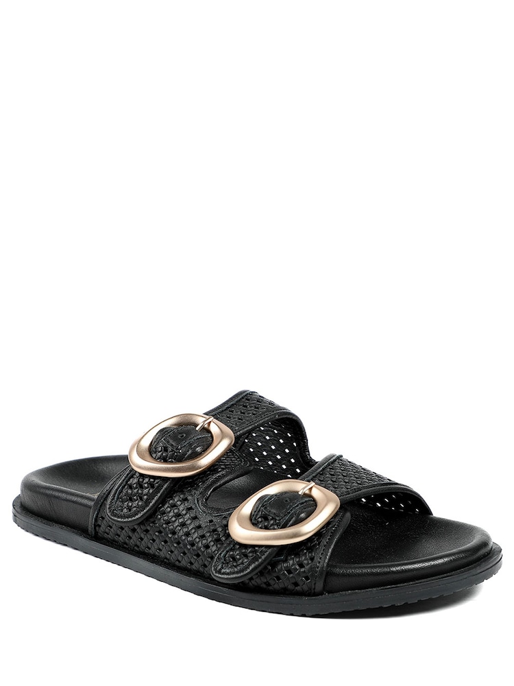 Jones Bootmaker Black Gisela Leather Dual Buckle Sandals - Image 1 of 6