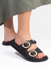 Jones Bootmaker Black Gisela Leather Dual Buckle Sandals - Image 6 of 6