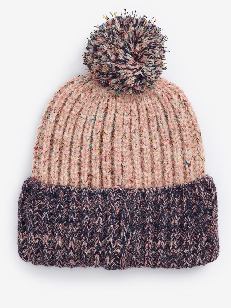 Barbour® Pink Norham Knitted Pom Beanie - Image 2 of 4 Barbour® Pink Norham Knitted Pom Beanie - Image 2 of 4