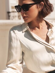 Champagne Gold Satin Long Sleeve Shirt - Image 1 of 7