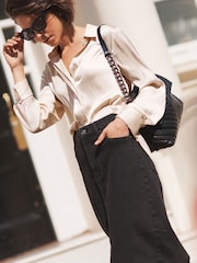 Champagne Gold Satin Long Sleeve Shirt - Image 2 of 7