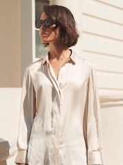 Champagne Gold Satin Long Sleeve Shirt - Image 3 of 7