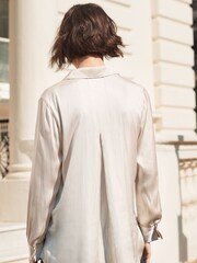Champagne Gold Satin Long Sleeve Shirt - Image 4 of 7