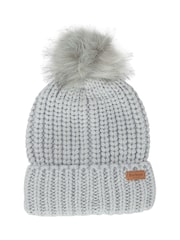 Barbour® Grey Saltburn Cable Knit Pom Beanie Logo Hat - Image 1 of 1