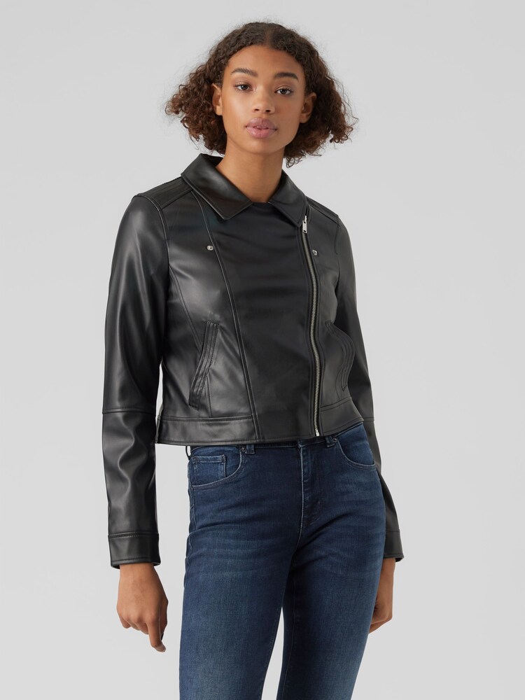 VERO MODA Black Cropped Faux Leather Biker Jacket - Image 1 of 5 VERO MODA Black Cropped Faux Leather Biker Jacket - Image 1 of 5