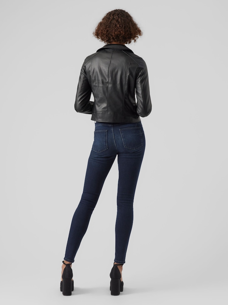 VERO MODA Black Cropped Faux Leather Biker Jacket - Image 2 of 5
