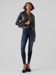 VERO MODA Black Cropped Faux Leather Biker Jacket - Image 3 of 5