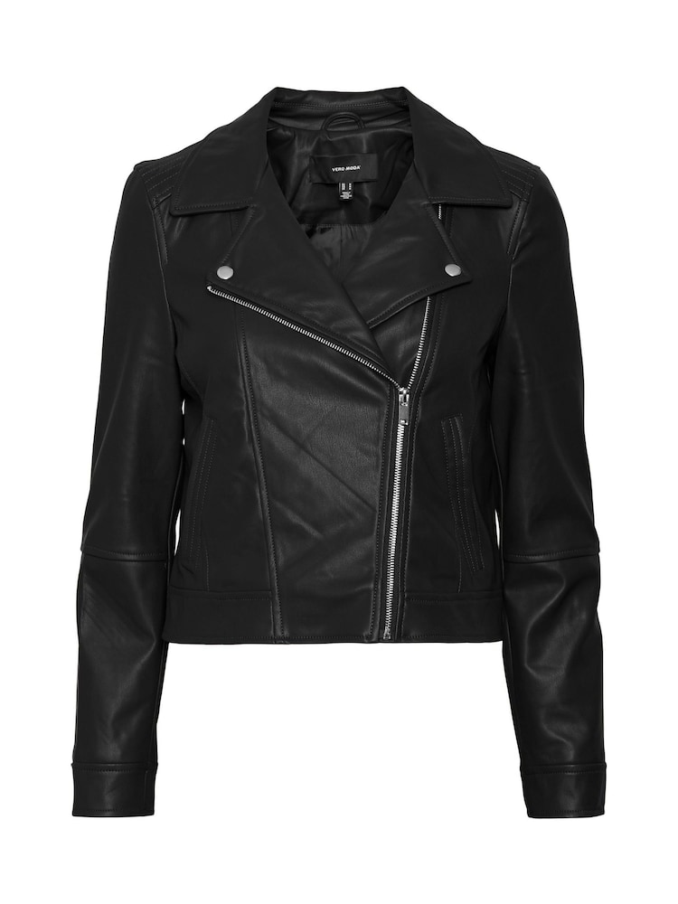 VERO MODA Black Cropped Faux Leather Biker Jacket - Image 5 of 5