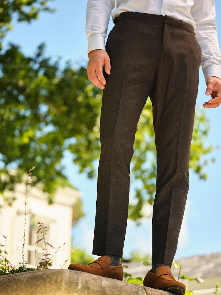 Brown Slim Fit Textured Wool Suit Trousers - Image 1 of 9