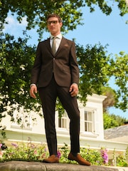 Brown Slim Fit Textured Wool Suit Trousers - Image 2 of 9