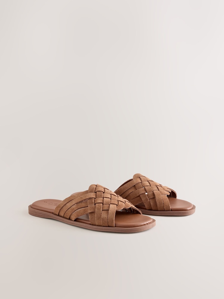 Tan Brown Standard/Wide Fit Forever Comfort® Weave Mule Sandals - Image 2 of 5 Tan Brown Standard/Wide Fit Forever Comfort® Weave Mule Sandals - Image 2 of 5