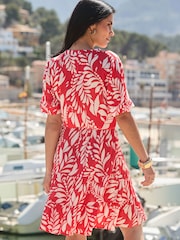Sosandar Pink Palm Print Tie Waist Dress - Image 3 of 5