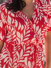 Sosandar Pink Palm Print Tie Waist Dress - Image 4 of 5