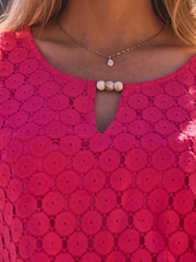 Sosandar Pink Crochet Shirred Hem Keyhole Top With Bead Detail - Image 4 of 4